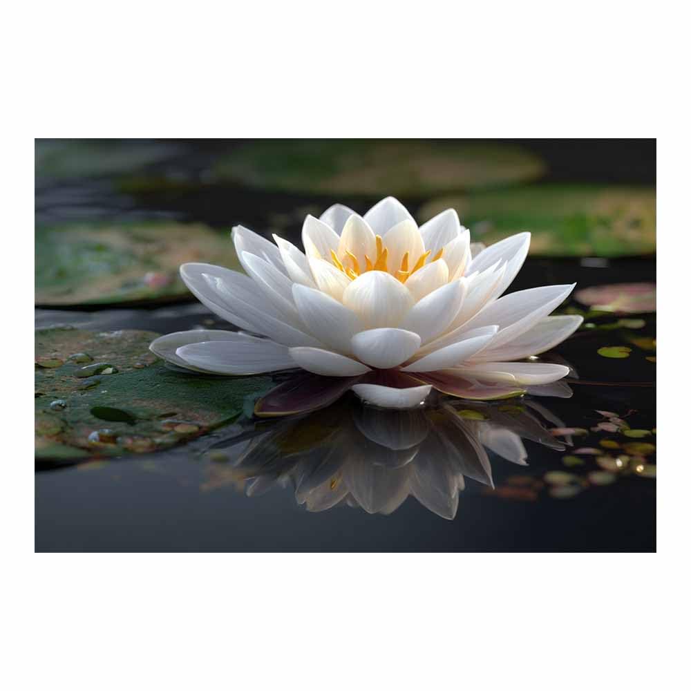 ZAMAEIU Landscape Wall Art Lotuss mirrored in water Artwork for Walls, Canvas Prints Paintings Room Decor, for Bedroom Kitchen Office Fireplace Wall Decor(white)-60x90cm Unframed