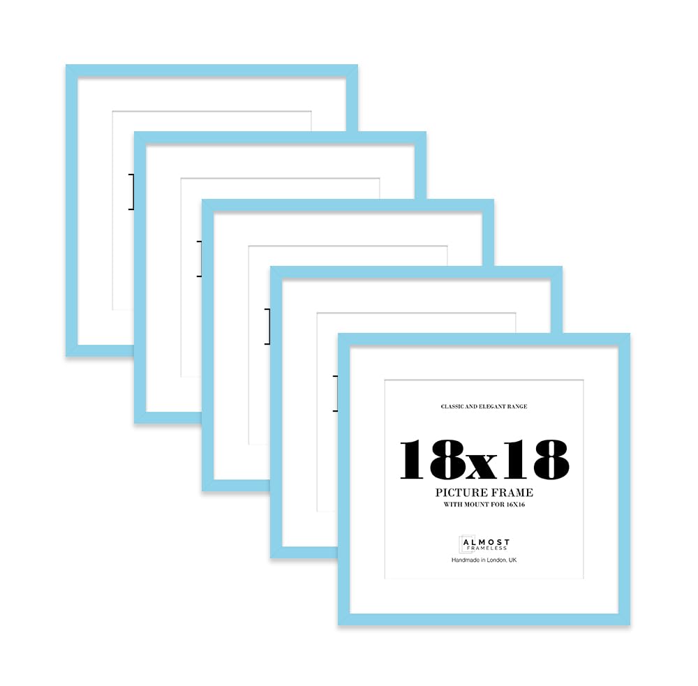 18x18 Light Blue Picture Frame with Mount for 16x16 Photos, Prints - Modern Square Wall Frame, Set of 5