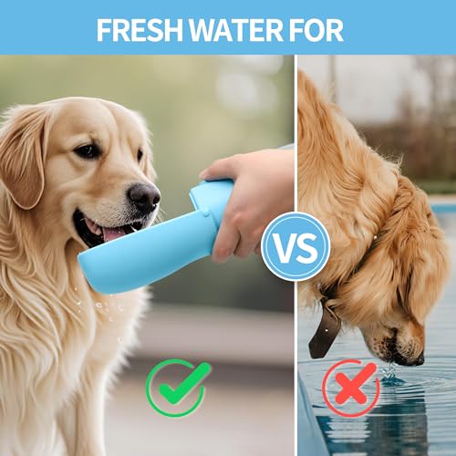 Dog Water Bottle, Leak Proof Portable Puppy Water Dispenser, Travel Puppy Water Bowl, Foldable Transparent Dog Water Bottle for Pets Outdoor Walking, Hiking, Travel, Food Grade Plastic - 10oz Blue — view 6