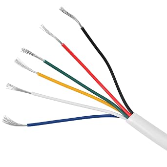 UL2464 6-Core Power Cable, 22AWG, 0.34mm2, PVC Insulated, Tinned Copper, for Security Systems, Lighting, Automotive, and Door Access System
