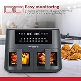 Holstein Housewares 8.4 QT Dual Basket Digital Air Fryer with LED touchscreen – Family Size Viewing Windows, Air Technology for Less Oil Use, Fry, Bake, Grill Roast, 8-in-1 Appliance