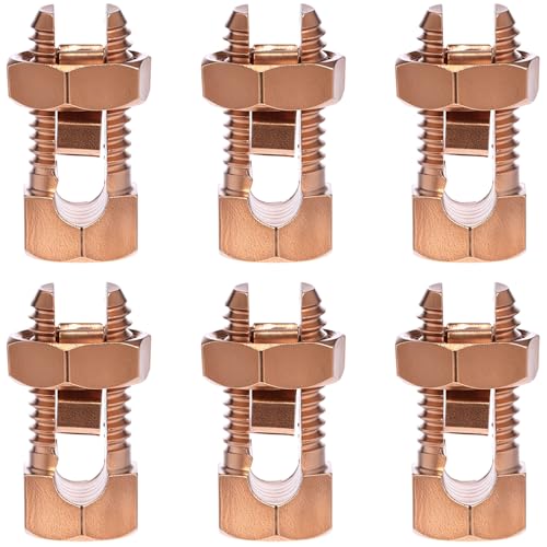 QWORK Grounding Split Bolt Connector 6 Pack 6-10 AWG Solid Copper Ground Wire Clamp High Conductive Copper