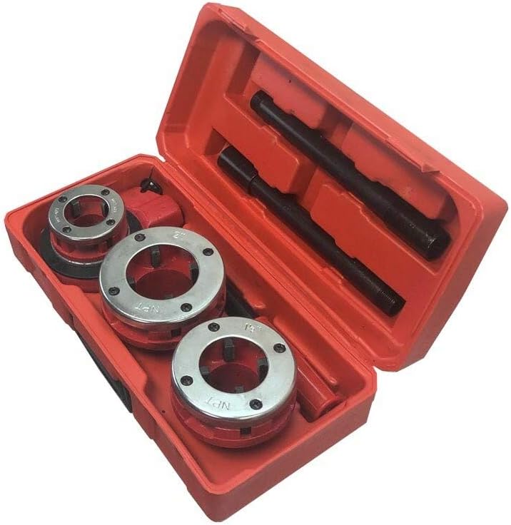 3Pc 1-1/4'' to 2'' 3 Dies Ratchet Die Stock Pipe Threader Ratcheting Wrench