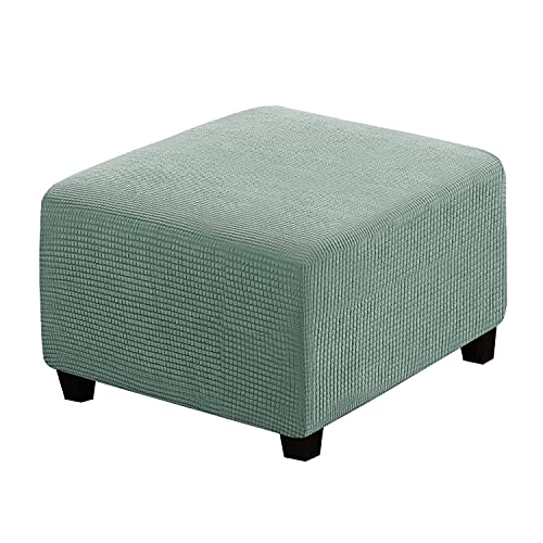Image of H.VERSAILTEX Square Ottoman Covers Ottoman Slipcovers Folding Storage Stool Furniture Protector Form Fit with Elastic Bottom, Stretch High Spandex Small Checks Jacquard Fabric(Medium,Sage)