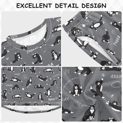 Cats Doing Yoga Cute Soft Pajama Set for All Seasons,Breathable Pjs Long Sleeve Sleepwear,Comfy Loungewear 2 Piece Underwear Set 8T3
