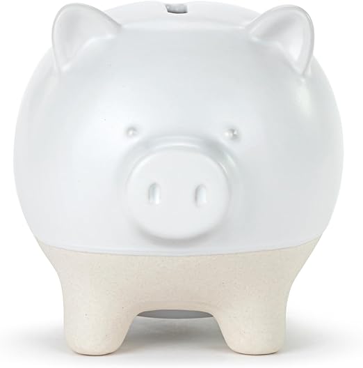 DEMDACO 5004820129 Squealy Good Saver Classic White and Tan 4 x 3.5 Inch Stoneware Savings Money Coin Bank Piggy