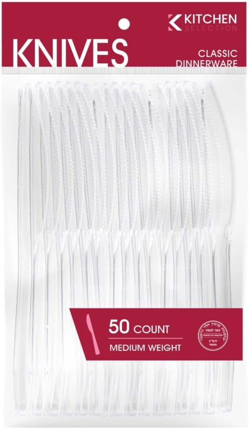 Clear Plastic Knives Medium Weight Disposable Cutlery - Bulk Case of 1,200 (24 packs x 50) - Catering, Parties, Breakrooms & Events