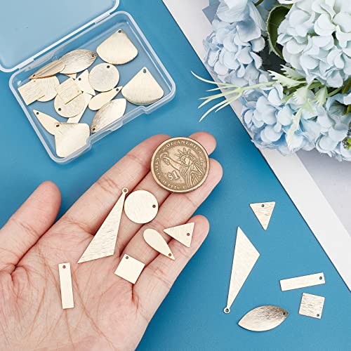 SUNNYCLUE 1 Box 32Pcs 8 Styles Real 24K Gold Plated Brass Charms Flat Round Tectured Metal Charms Teardrop Triangle Rectangle Stamping Tag Blanks for jewellery Making DIY Earrings - Image 3