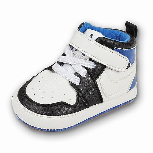 Clowora Unsex Baby Shoes Boys Girls Infant Sneakers Non-Slip Soft Rubber Sole Toddler Crib First Walker Lightweight Shoes(A032/Blue_High_top,12-18 Months)