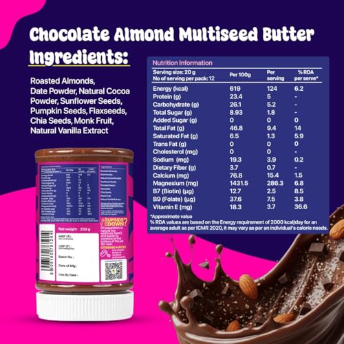 Image of Asmita Organic Farms Creamy Chocolate Nut Butter 250g | Made with Almonds, Multi-Seeds & Avocado Oil | High-Protein Spread | Naturally Sweetened & Zero Palm Oil | Great for Spreads, Smoothies, Baking