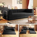 4-in-1 Convertible Sleeper Sofa Bed Futon Couch Lounge Chair, Boneless Corduroy Loveseat with Pull Out Bed, Floor Sofa Modular Couch for Living Room Bedroom Basement Movie Theater Room, Black