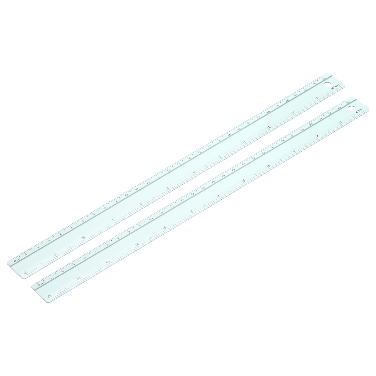 PATIKIL Metal Ruler 12 Inch/30cm, 2 Pcs Aluminum Straight Edge Ruler, Dual Scale Measuring Tool with Inch/Centimeter Scales & Hole for Math Office Drawing Engineering Home, Green