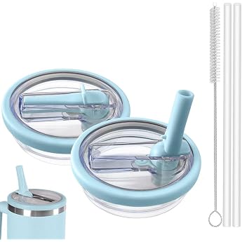 Stanley Cup Lids Leak-Proof Reusable Leak-Proof Replacement Lid for Stanley Cup 40 oz/1.2 L with 2 Straws and 1 Straw Brush Light Blue