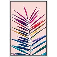 SIGNWIN Framed Canvas Wall Art Multicolor Rainbow Tropical Palm Leaf in Pink Background Botanical Plants Watercolor Abstract Modern Colorful for Living Room, Bedroom, Office - 16