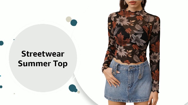 Buy mikuchiku Women's Black Purple Floral Print Sheer Round Neck