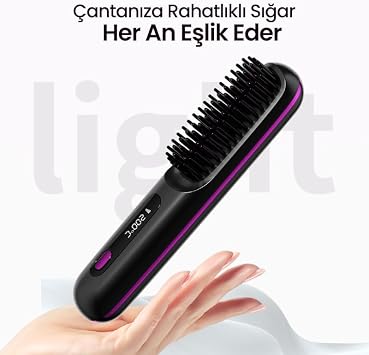 Pluzz Şarjlı Taşınabilir İyonik Saç Düzleştirici Fön Tarağı – Elektrikli Isıtmalı Tarak Saç Şekillendirici ve Hacimlendirici (Beyaz)