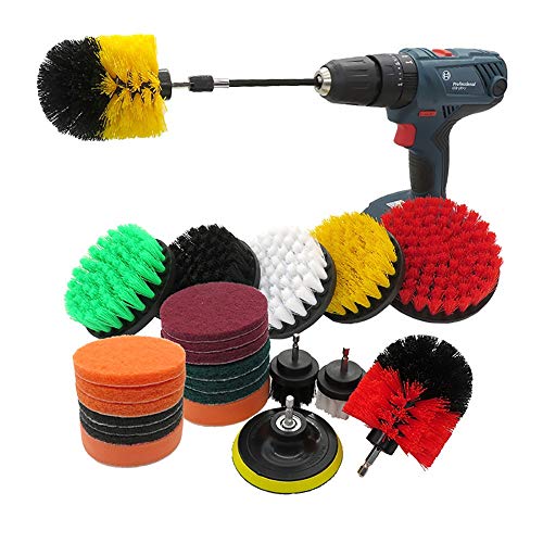 Drill 25 PC Aufsteckbürste Set for Reinigung - Strom Scrubber Pinsel Pad Schwamm Kit Mit Extend Befestigung Grout Drill-Pinsel-Set (Color :