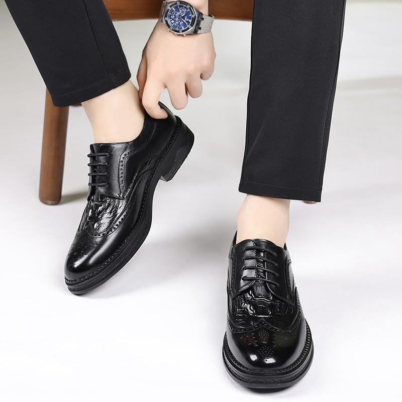Men's Vintage Crocodile Print Strap Slip On Dress Shoes Mens Suede Leather Classic Lace Up Oxford Shoes for Weddings Business Office Prom4