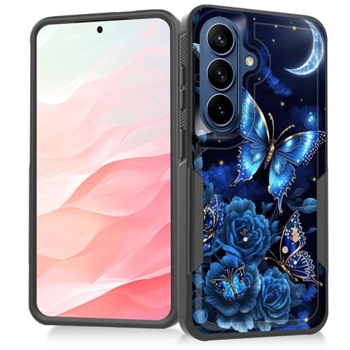 Vobber for Galaxy S26 Case,Heavy Duty Dual Layer Hybrid Hard PC Soft Rubber Shockproof Protective Rugged Bumper Case for Samsung Galaxy S26 6.3 Inch 2026,Butterfly Flower Moon - image 1