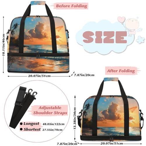 Large Weekender Overnight Bags Ocean Beach Sunset Travel Duffel Bag for Women Men Gym Bag With Shoe Compartment Foldie Travel Tote Bag Carry On Personal Item Bag for Travel Gym Sports2