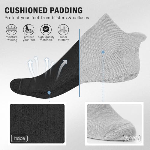 Image of Purplepig 3 Pairs Grip Pilates Socks Cushioned Yoga Socks Non-Slip for Barre, Barefoot Workout, Hospital for Women Men