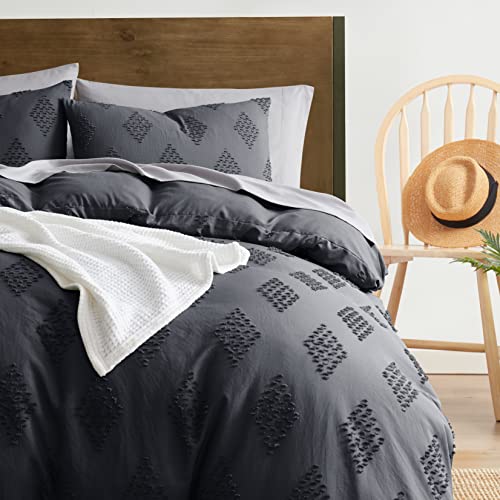 Image of Nestl Boho Bedding King Duvet Cover Set - Boho Duvet Cover King Size, 3 Piece Tufted Grey Duvet Cover King with Zipper Closure, 1 King Size Duvet Cover Set 104x90 Inches and 2 Pillow Shams