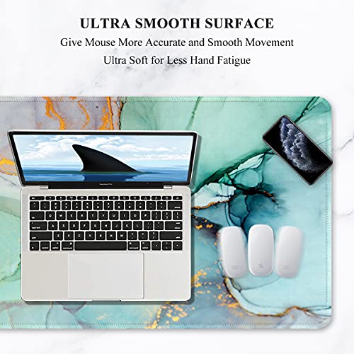 Image of Auhoahsil Extended Mouse Pad, XXL Gaming Mouse Pads, Large Big Mousepad Laptop Computer Keyboard Mat Desk Pad with Non-Slip Base Stitched Edge for Gaming Office, 31.5 x 15.7 inch, Green Marble