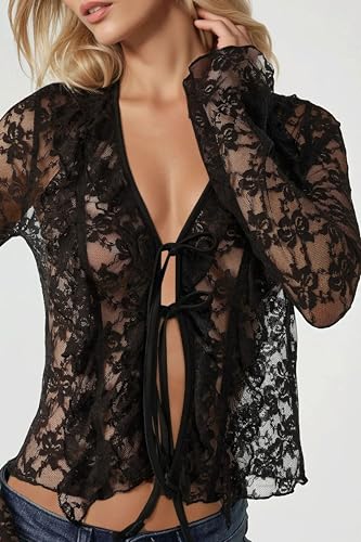 Fitted Long Sleeve V-Neck Lace Blouse2