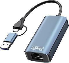 Obllemn USB to Ethernet Adapter, 2.5G USB LAN Adapter, 2 in 1 Type-C Ethernet 100/1000/2500Mbps, LAN Adapter, Steam Deck, i-Pad, MacBook, Smartphone, Laptop