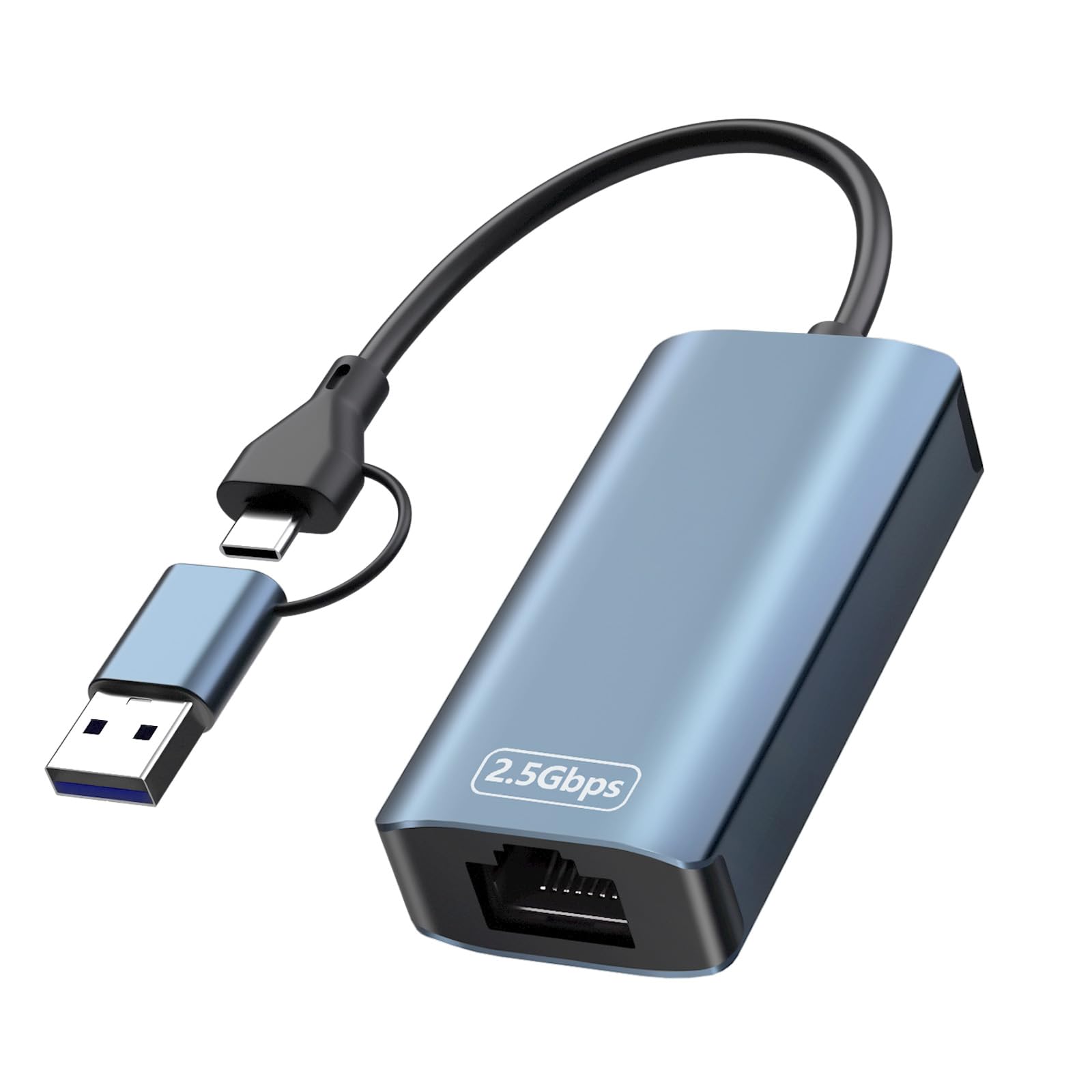 Obllemn Adattatore USB a Ethernet, Adattatore LAN USB 2,5 G, Adattatore di Rete 2 in 1 Type-C Ethernet 100/1000/2500 Mbps,Adattatore LAN, Steam Deck, i-Pad, MacBook, Smartphone, Laptop