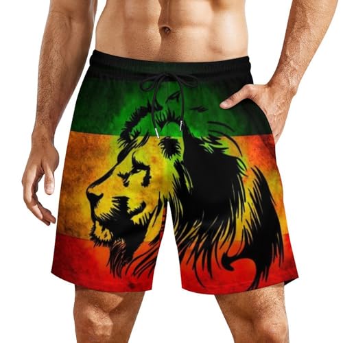 African Flag The Lion Of Judah Rasta Rastafari Jamaica Men's Swim Trunk Quick-Dry Shorts with Mesh Lining And Pockets2