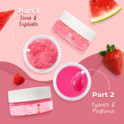 watermelon sugar lip scrub for women dry cracked and dark lips  lip scrubber exfoliator and organic lip scrubs exfoliator and moisturizer with lip brush  vegan cruelty-free lip care products 20g