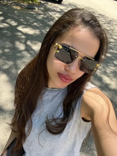 Image of JUDOO Rimless Rectangle Sunglasses for Men Women Fashion Hip hop Frameless Designer Shades Y2K Square Clear Glasses