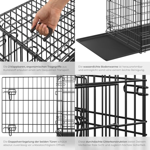 tectake® Hundekäfig, Hundegitter Box, Dog Kennel, Hundebox faltbar, Transportbox stabil, für Hunde und Welpen, für Kofferraum, Auto, Camping und Zuhause, Wohnung - 91,5 x 59,5 x 64 cm
