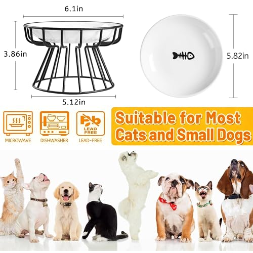 Image of 2PCS Elevated Cat Food Bowl, Whisker-Friendly Anti-Vomit Cat Plate, Ceramic Elevated Pet Dishes, Dishwasher Safe