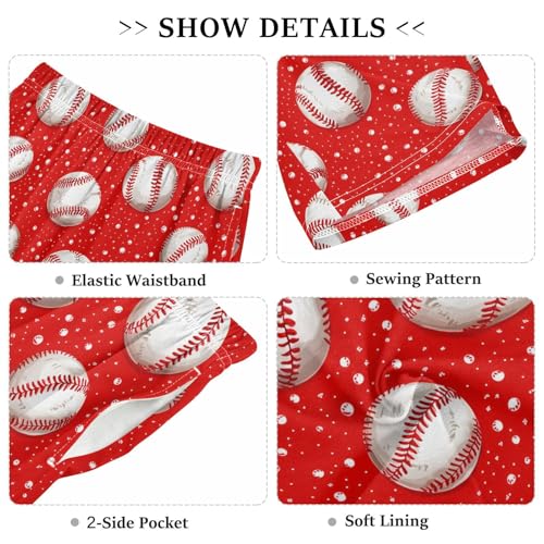 ALAZA Funny Baseball White Red Dot Pajama Shorts Sleep Shorts Pant Lounge Pajama Bottoms Elastic Waist with Pockets3