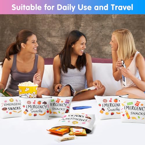 12 Pcs Emergency Snack Bags Bulk Food Makeup Bag Foodie Zipper Cosmetic Pouch Reusable Emergency Snack Pouch for Women Girls Trip Gifts Favors School Work Travel Organizer4