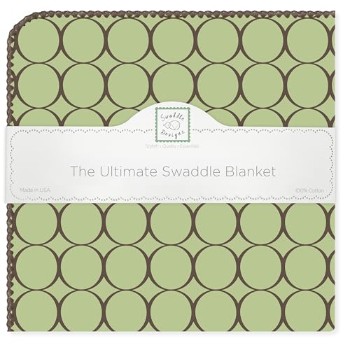 Image of SwaddleDesigns Large Receiving Blanket, Ultimate Swaddle for Baby Boys, Girls, Softest US Cotton Flannel, Best Shower Gift, MADE in USA, Brown Mod Circles on Lime, Mom's Choice Winner,Lime Green and Brown,42 inch x 42 inch,SD-016LM