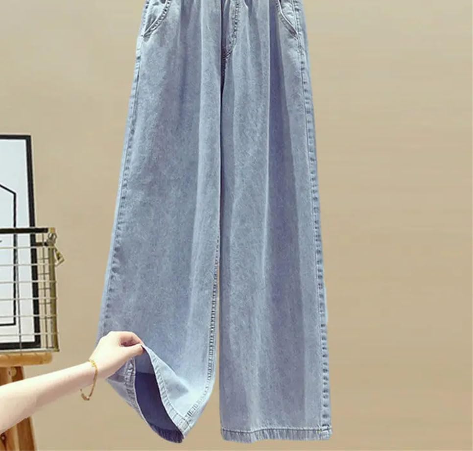 Women's Summer Chiffon Shirt Set Elegant Casual Blouse Elastic Waist Jeans Pant Two Piece Set4