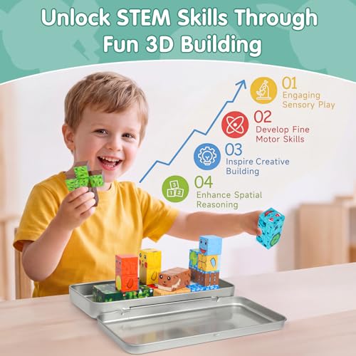 Image of Pocket Cubes Magnetic Blocks & Magnetic Tiles, 35 PCS Voxel Animal Magnetic Building Cubes Set, STEM Construction Toys for Kids Ages 4-8, Mini Travel Toys for Toddlers 3-5, Montessori Sensory Gifts
