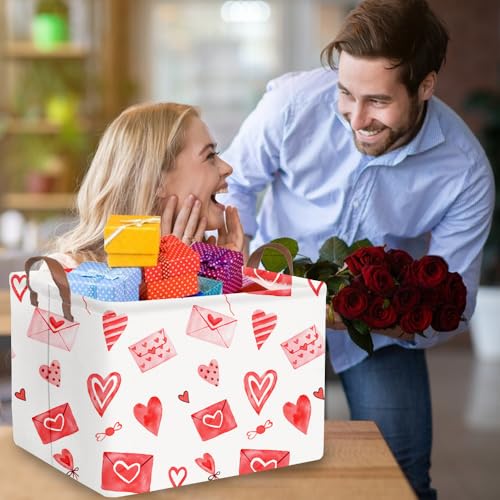Image of Valentines basket,Pink Heart Basket,Collapsible waterproof nursery laundry basket,Pink girls gift baskets,Valentine's Day room decor(Envelope heart)