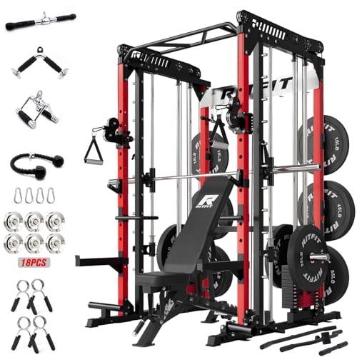 Image of RitFit M1 Pro Smith Machine Package, All-in-One Power Cage with Weight Stack Set, Includes LAT Pulldown & Cable Crossover System for Home Gym