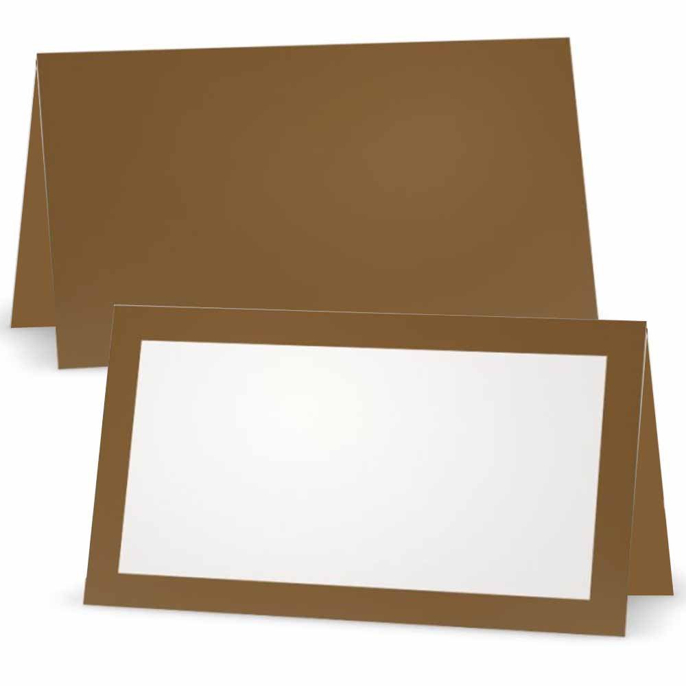 Tawny Braun Tischkarten, flach oder Zelt – 10 oder 50 Pack – Weiß blanko vorne mit Farbe Grenze – Placement Tisch Name Platz Stationery Party Supplies – Gelegenheit Abendessen Event, braun, TENT STYLE