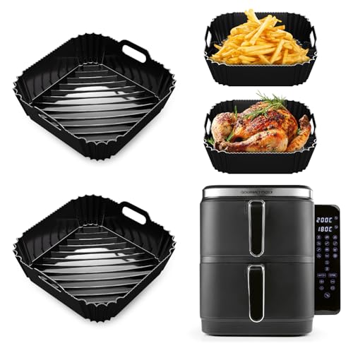 2 Stück Airfryer Silikonform Heißluftfritteuse Zubehör für Gourmetmaxx Heißluft-fritteuse Vertikale Doppelkammer 10L (2x5L) 2 Kammern, Wiederverwendbar Airfryer Silikonform Silikoneinsatz(A)