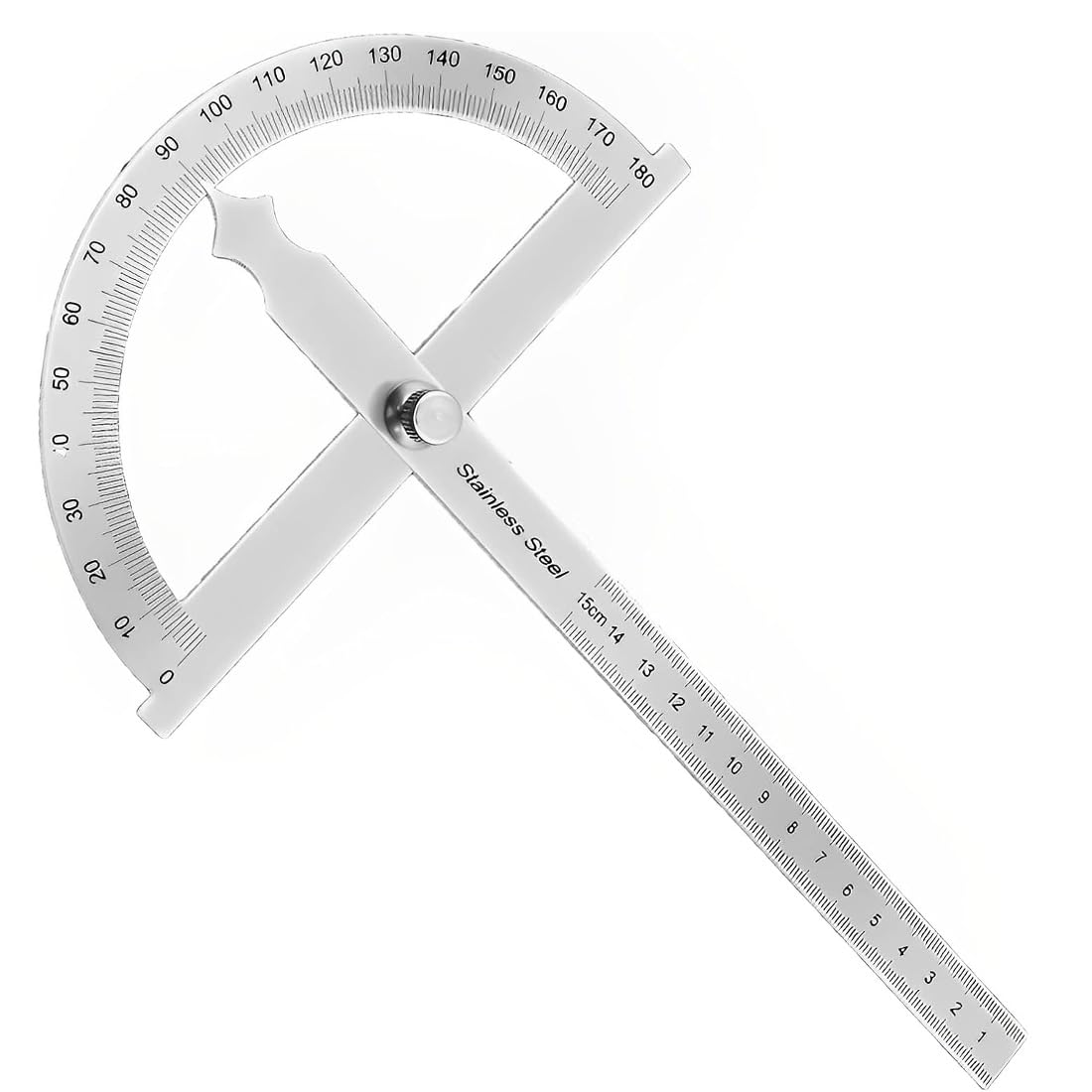Goniometri, 1 Pezzo Goniometro In Metallo 0-180° Con Vite Di Bloccaggio, Righello In Acciaio Inox Universale Per Falegname Scuola Diy (Argento, 150Mm)