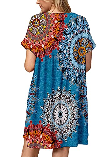 Image of Jayscreate Women's Baby Doll Dress Summer Casual Tunic Pleated Flowy Swing Short Sleeve Black V Neck Mini Dress