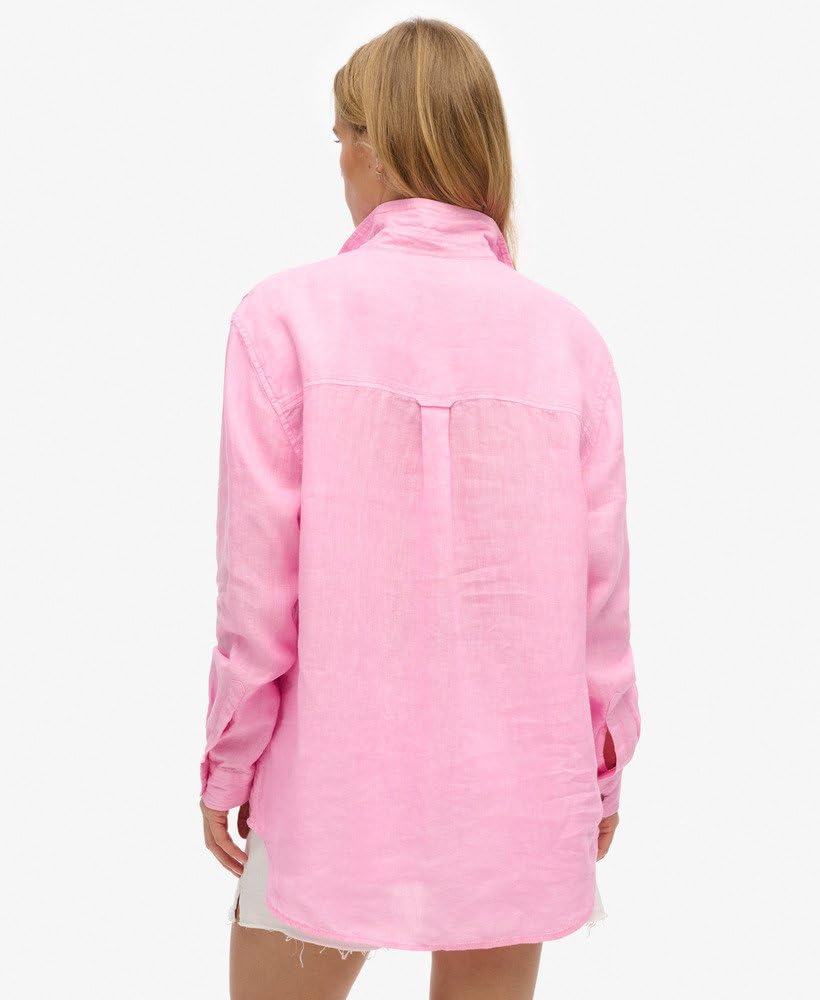 Superdry Chemise décontractée en lin pour femme, style boyfriend, Rose côtier, 36