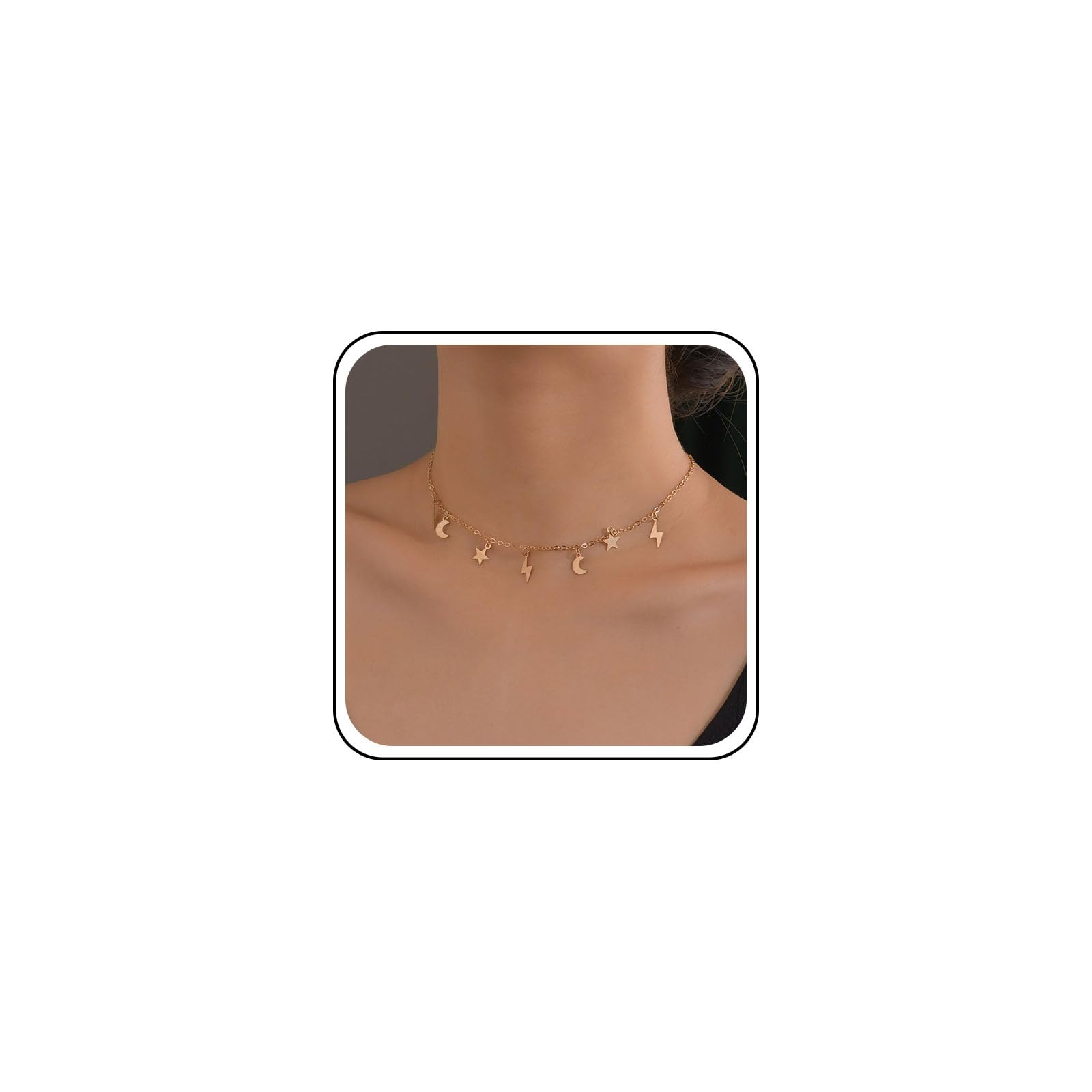 Cimenexe Collar bohemio con colgante de estrella de luna creciente dorada, collar con colgante de estrella de iluminación, collar de cadena de estrella de luna pequeña, joyería para mujeres y niñas,