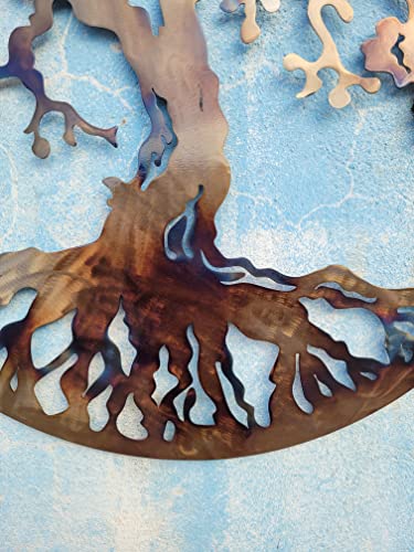 Tree Of Life Metal Art, Large Wall Decor, 36 Inches, Heat Colored #TOP2