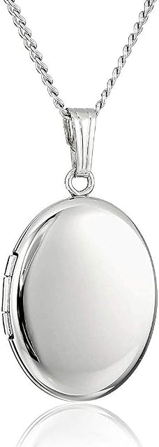 Plain Sterling Silver Oval Locket Pendant Necklace with 18" Chain & Jewellery Gift Box. Locket measures 30mm x 18mm.